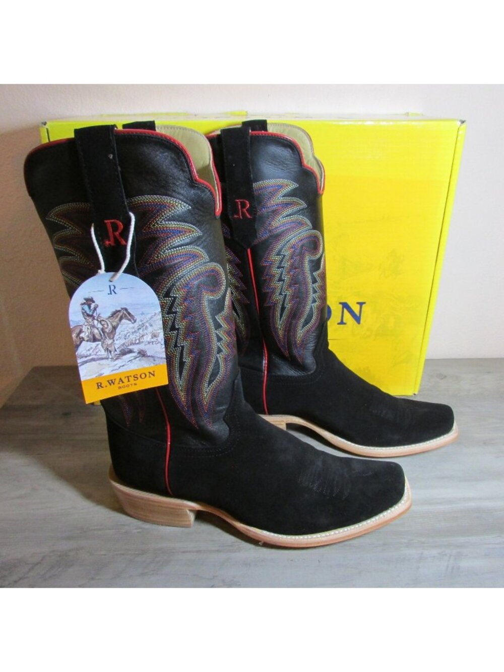 R. Watson Men's 10.5EE Black Cowhide Top Roughout 13" Western Cowboy Boot RW8208